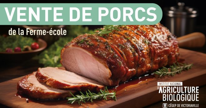 visuel où on voit un rôti de porc coupé au centre d'une table