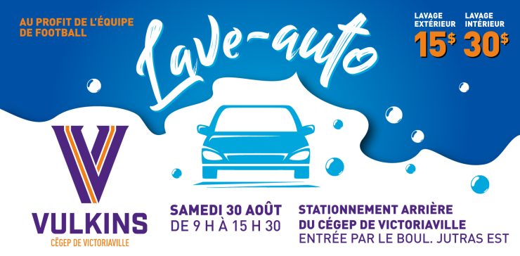 Publicité pour un lave-auto organisé au profit de l'équipe de football des Vulkins