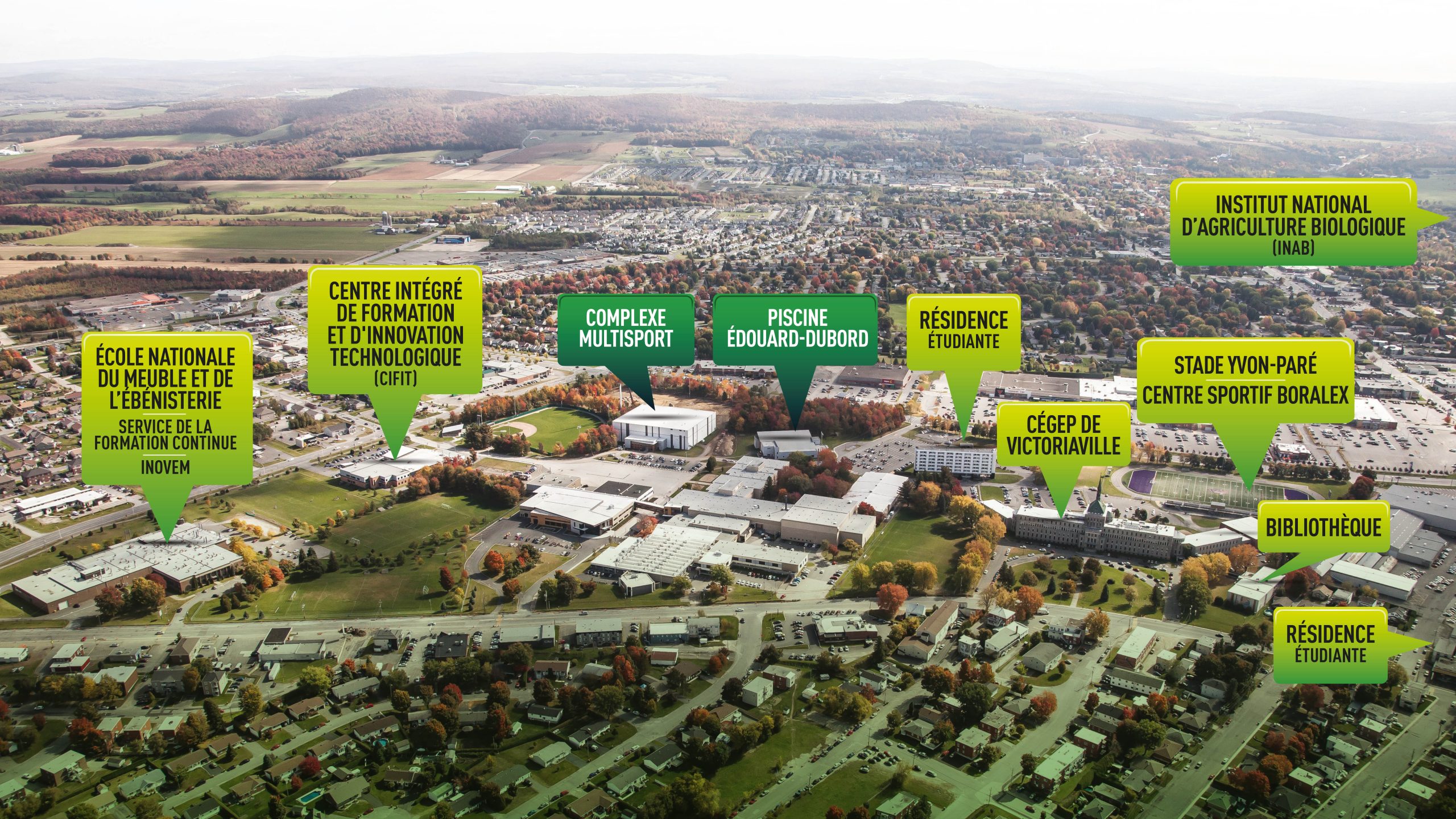 LE CAMPUS 2026 plan aérien situant nos différentes composantes